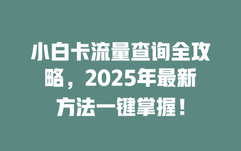小白卡流量查询全攻略，2025年最新方法一键掌握！