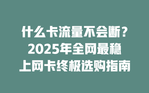 什么卡流量不会断？2025年全网最稳上网卡终极选购指南