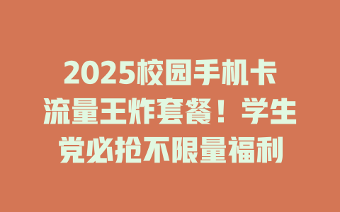 2025校园手机卡流量王炸套餐！学生党必抢不限量福利