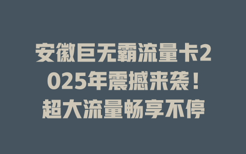 安徽巨无霸流量卡2025年震撼来袭！超大流量畅享不停