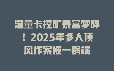 流量卡挖矿暴富梦碎！2025年多人顶风作案被一锅端