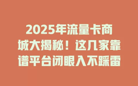 2025年流量卡商城大揭秘！这几家靠谱平台闭眼入不踩雷