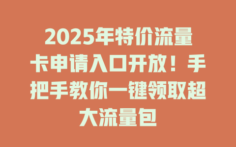 2025年特价流量卡申请入口开放！手把手教你一键领取超大流量包