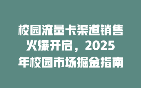 校园流量卡渠道销售火爆开启，2025年校园市场掘金指南