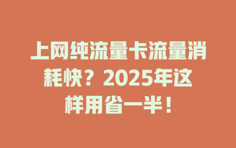 上网纯流量卡流量消耗快？2025年这样用省一半！
