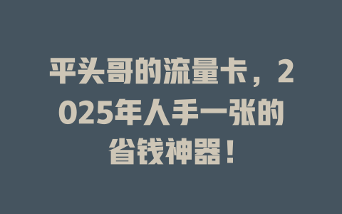 平头哥的流量卡，2025年人手一张的省钱神器！