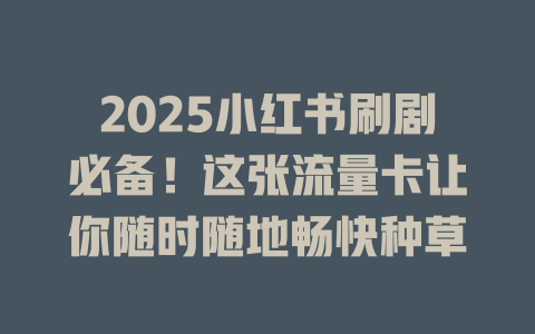 2025小红书刷剧必备！这张流量卡让你随时随地畅快种草