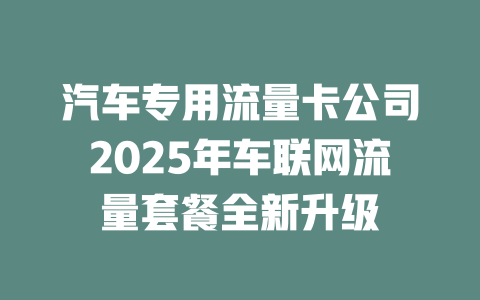 汽车专用流量卡公司2025年车联网流量套餐全新升级