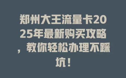 郑州大王流量卡2025年最新购买攻略，教你轻松办理不踩坑！