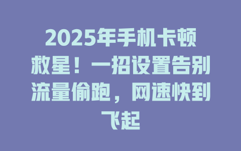 2025年手机卡顿救星！一招设置告别流量偷跑，网速快到飞起