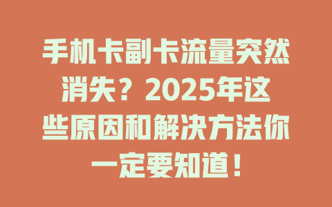 手机卡副卡流量突然消失？2025年这些原因和解决方法你一定要知道！