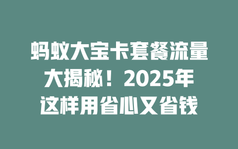 蚂蚁大宝卡套餐流量大揭秘！2025年这样用省心又省钱
