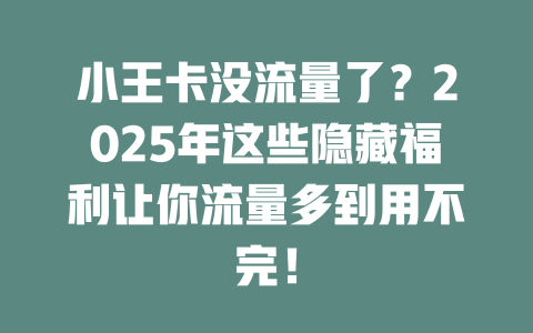 小王卡没流量了？2025年这些隐藏福利让你流量多到用不完！
