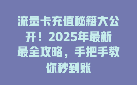 流量卡充值秘籍大公开！2025年最新最全攻略，手把手教你秒到账