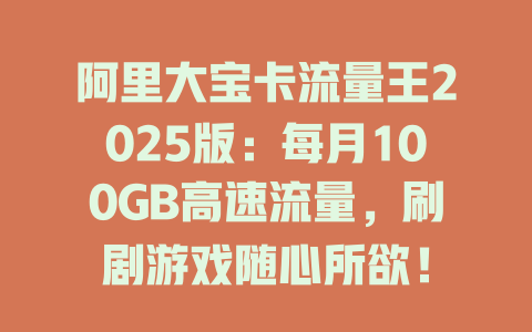 阿里大宝卡流量王2025版：每月100GB高速流量，刷剧游戏随心所欲！