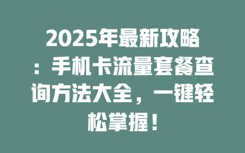 2025年最新攻略：手机卡流量套餐查询方法大全，一键轻松掌握！