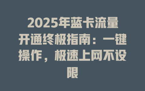 2025年蓝卡流量开通终极指南：一键操作，极速上网不设限