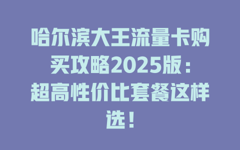 哈尔滨大王流量卡购买攻略2025版：超高性价比套餐这样选！
