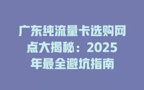 广东纯流量卡选购网点大揭秘：2025年最全避坑指南