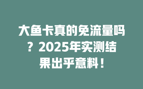 大鱼卡真的免流量吗？2025年实测结果出乎意料！