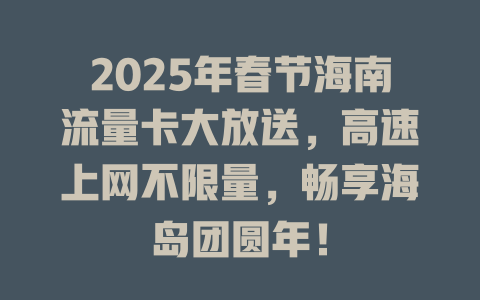 2025年春节海南流量卡大放送，高速上网不限量，畅享海岛团圆年！