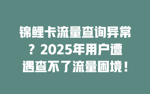 锦鲤卡流量查询异常？2025年用户遭遇查不了流量困境！