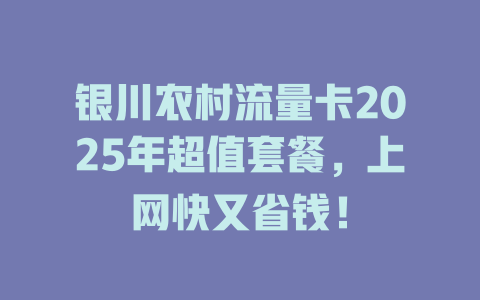 银川农村流量卡2025年超值套餐，上网快又省钱！