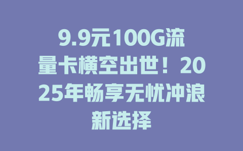 9.9元100G流量卡横空出世！2025年畅享无忧冲浪新选择