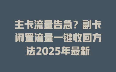 主卡流量告急？副卡闲置流量一键收回方法2025年最新