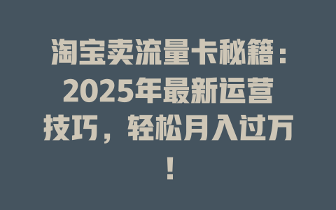 淘宝卖流量卡秘籍：2025年最新运营技巧，轻松月入过万！