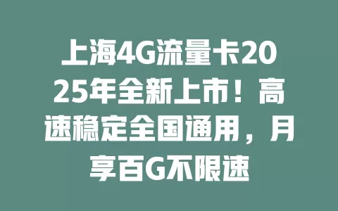 上海4G流量卡2025年全新上市！高速稳定全国通用，月享百G不限速