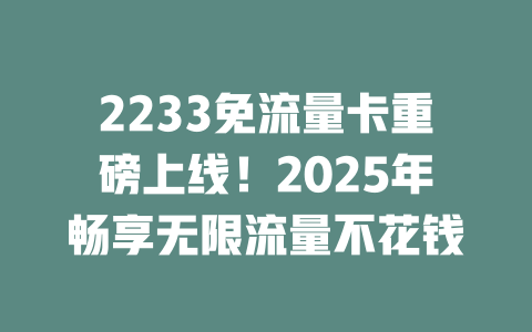 2233免流量卡重磅上线！2025年畅享无限流量不花钱