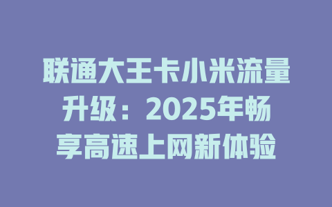联通大王卡小米流量升级：2025年畅享高速上网新体验