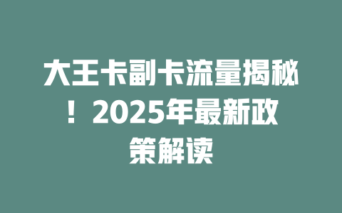 大王卡副卡流量揭秘！2025年最新政策解读