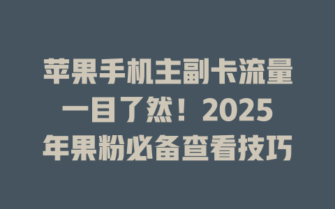 苹果手机主副卡流量一目了然！2025年果粉必备查看技巧