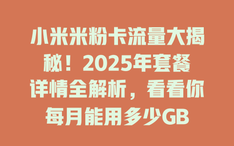 小米米粉卡流量大揭秘！2025年套餐详情全解析，看看你每月能用多少GB