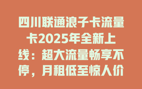 四川联通浪子卡流量卡2025年全新上线：超大流量畅享不停，月租低至惊人价！