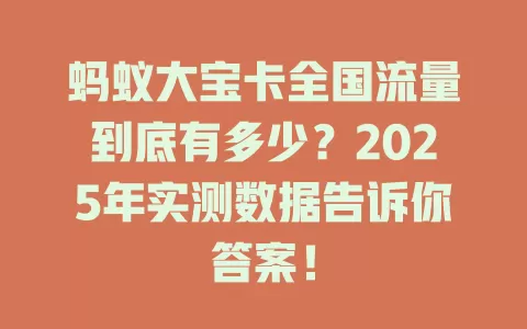 蚂蚁大宝卡全国流量到底有多少？2025年实测数据告诉你答案！