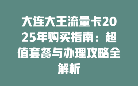 大连大王流量卡2025年购买指南：超值套餐与办理攻略全解析