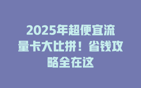 2025年超便宜流量卡大比拼！省钱攻略全在这