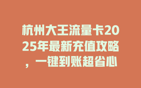杭州大王流量卡2025年最新充值攻略，一键到账超省心