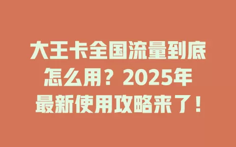 大王卡全国流量到底怎么用？2025年最新使用攻略来了！