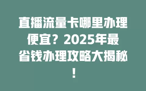 直播流量卡哪里办理便宜？2025年最省钱办理攻略大揭秘！