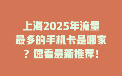上海2025年流量最多的手机卡是哪家？速看最新推荐！