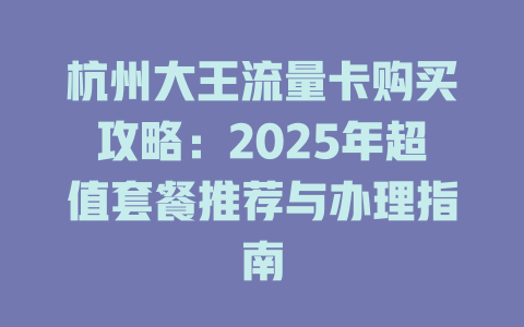 杭州大王流量卡购买攻略：2025年超值套餐推荐与办理指南