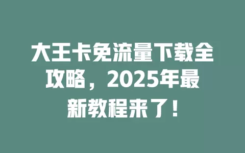 大王卡免流量下载全攻略，2025年最新教程来了！