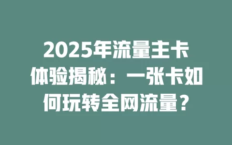 2025年流量主卡体验揭秘：一张卡如何玩转全网流量？