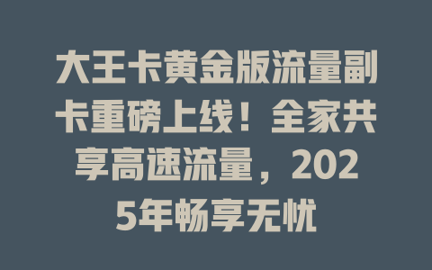 大王卡黄金版流量副卡重磅上线！全家共享高速流量，2025年畅享无忧