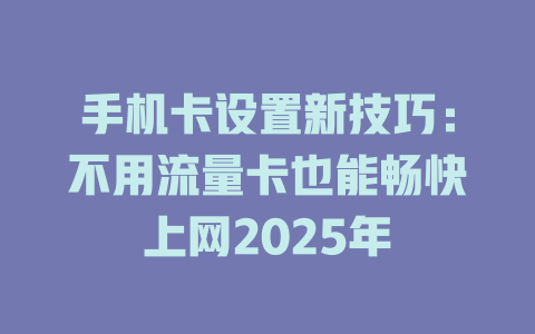 手机卡设置新技巧：不用流量卡也能畅快上网2025年