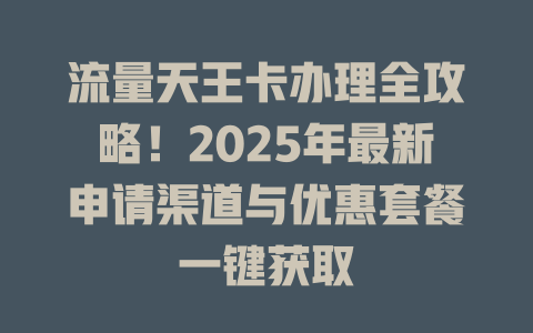 流量天王卡办理全攻略！2025年最新申请渠道与优惠套餐一键获取
